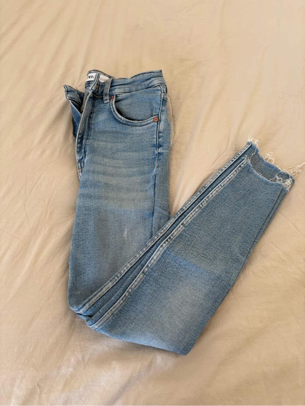 Zara Light Blue Skinny Jeans - Frayed Hem